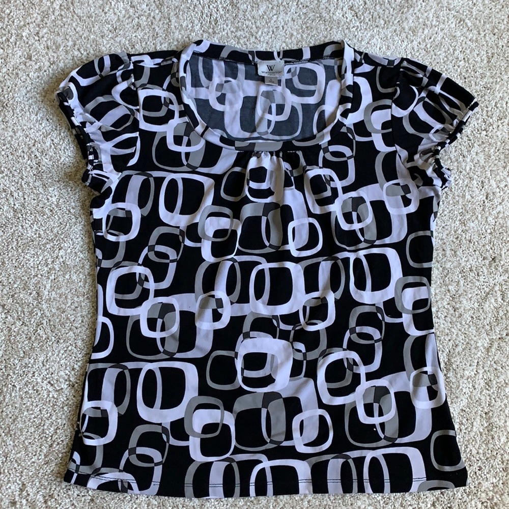 Fancy black and white patterned blouse